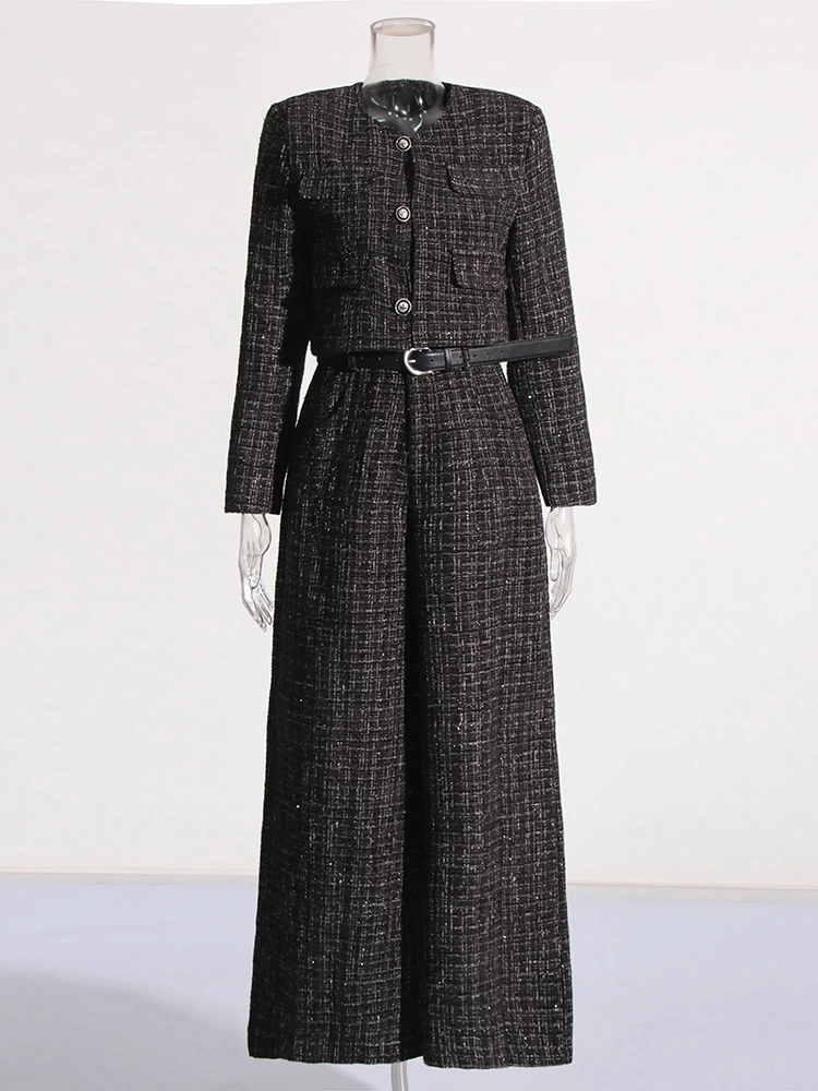 TWOTWINSTYLE Belt  Coat Jumpsuit Two-piece Set Women Clothing