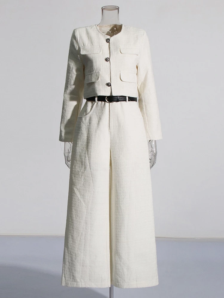 TWOTWINSTYLE Belt  Coat Jumpsuit Two-piece Set Women Clothing