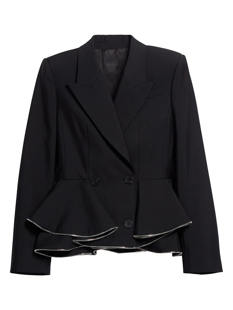 TWOTWINSTYLE Patchwork Ruffles Blazer For Women Notched Collar Long Sleeve Spliced Button Fashion Clothing
