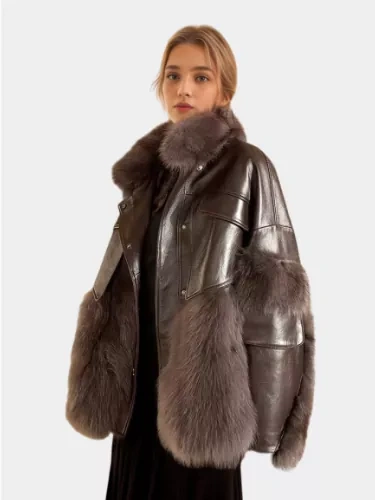 TWOTWINSTYLE Leather Thermal Coats For Women Stand Collar Long Sleeve Patchwork Single Breasted Clothing