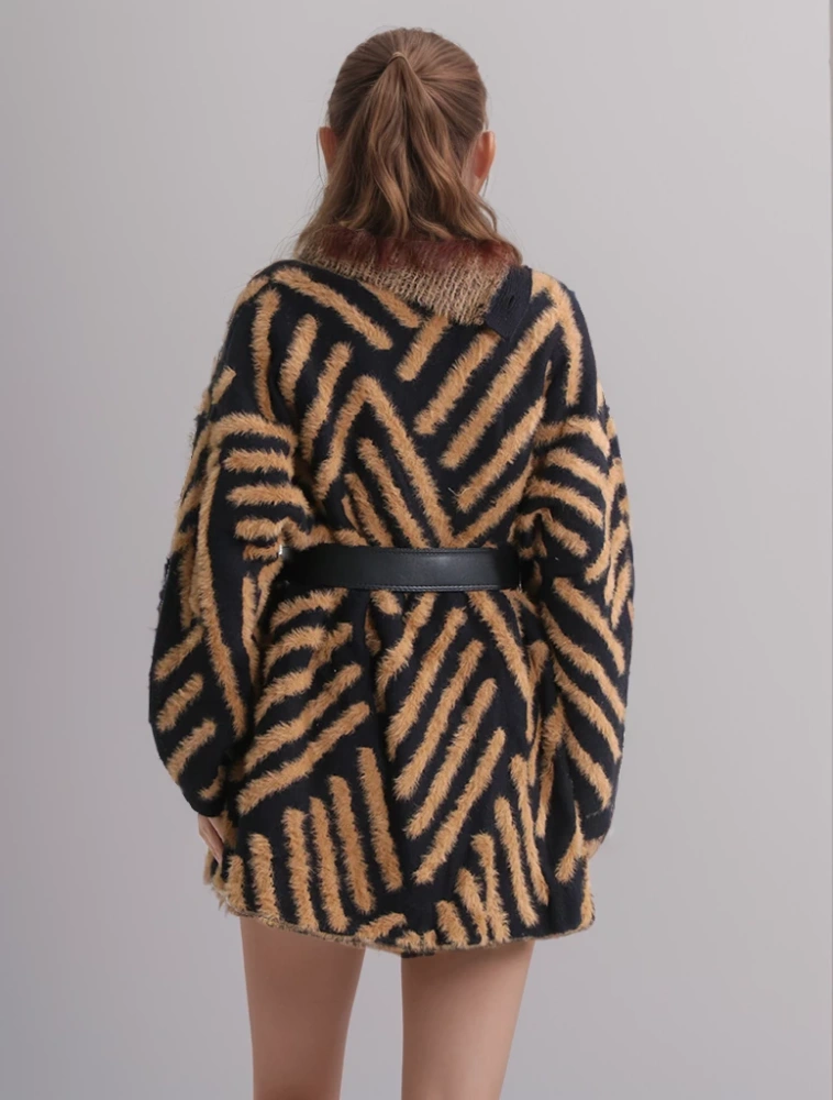 TWOTWINSTYLE  Belt Sweater For Women Turtleneck Long Sleeve High Waist Mini Knitted Clothing