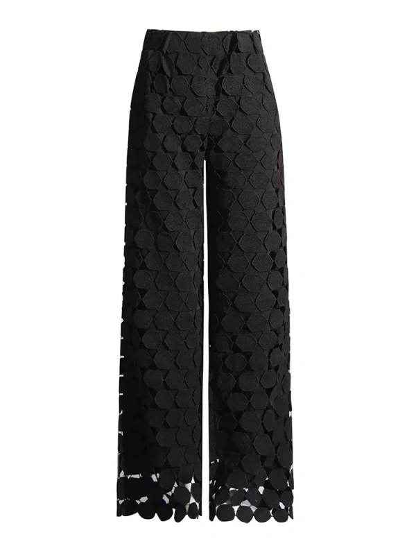 TWOTWINSTYLE Wafer Embroidery Tassels Straight Pants