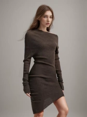 Slimming Pullover Dresses For Women Diagonal Collar Long Sleeves