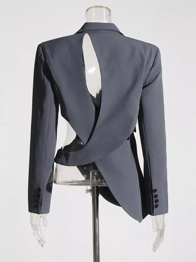 TWOTWINSTYLE Chic Hollow Out Asymmetrical Blazer