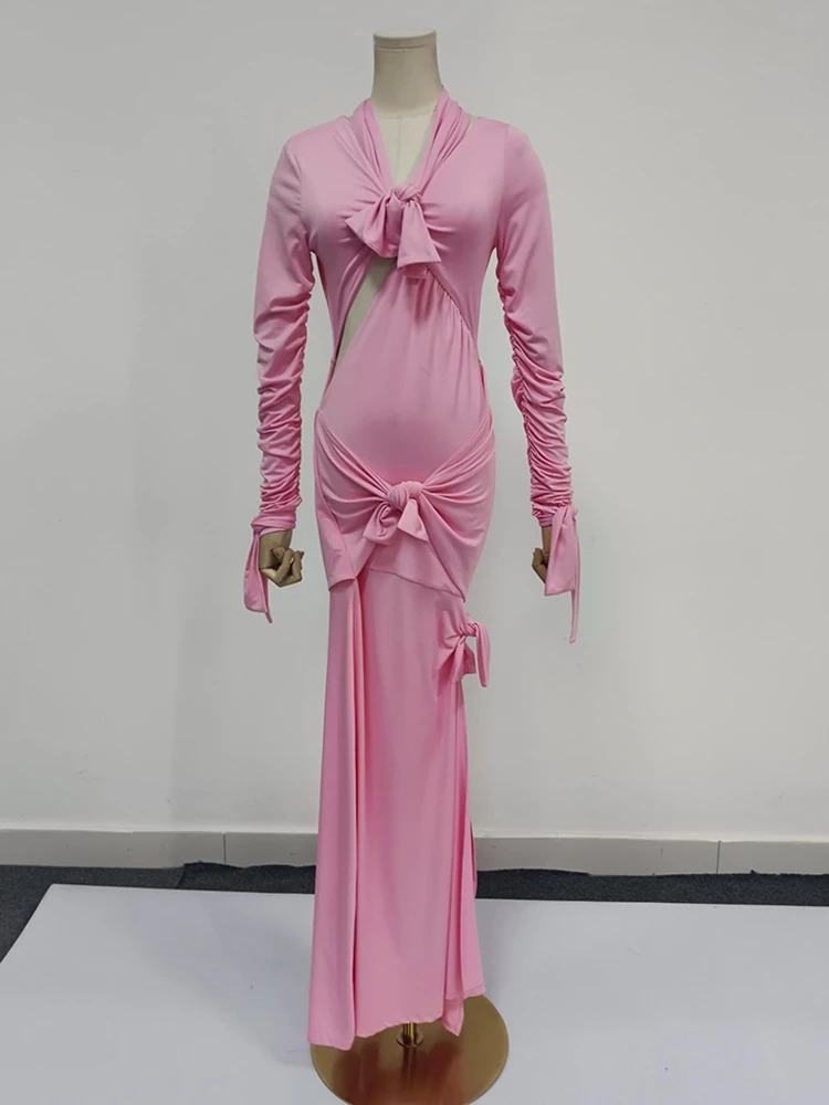 TWOTWINSTYLE New  Hollow Out   Split Maxi   Women Long  Dresses