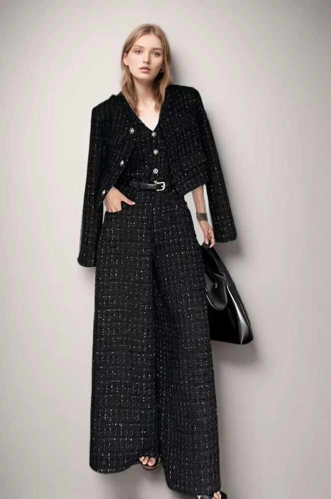 TWOTWINSTYLE Belt Coat Jumpsuit Two piece Set
