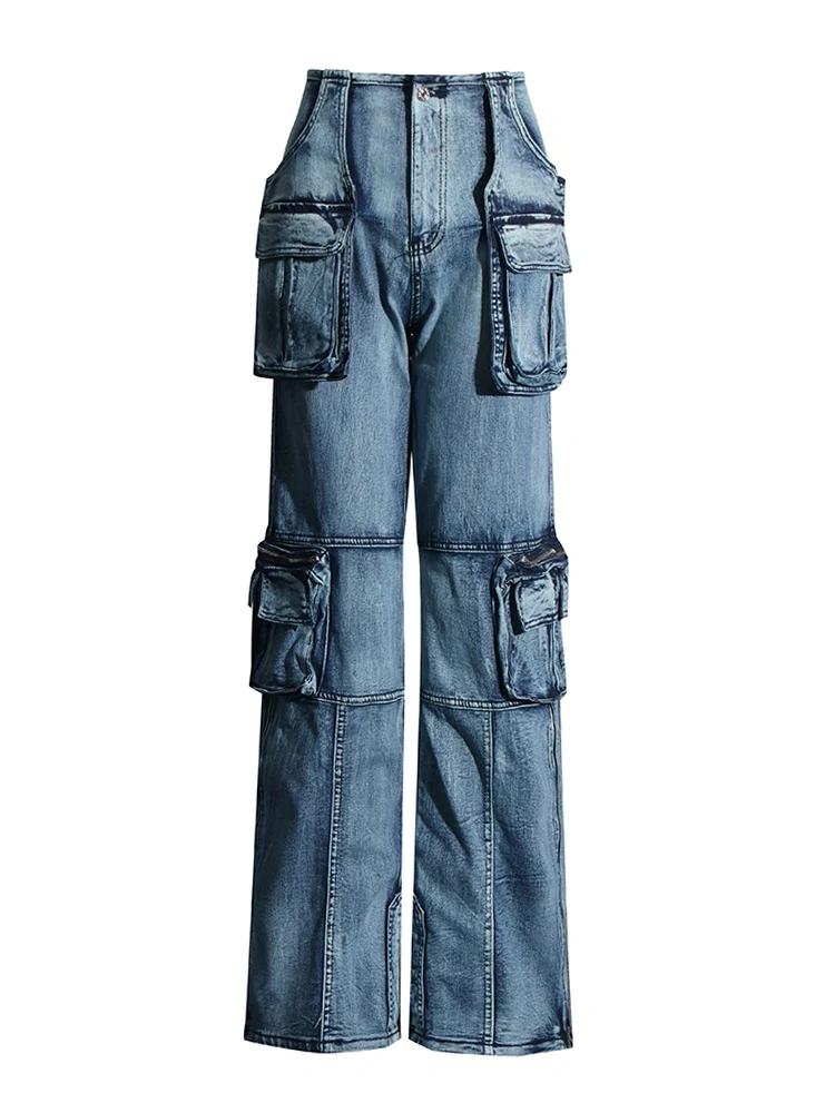 TWOTWINSTYLE Stereoscopic Pocket Straight Jeans