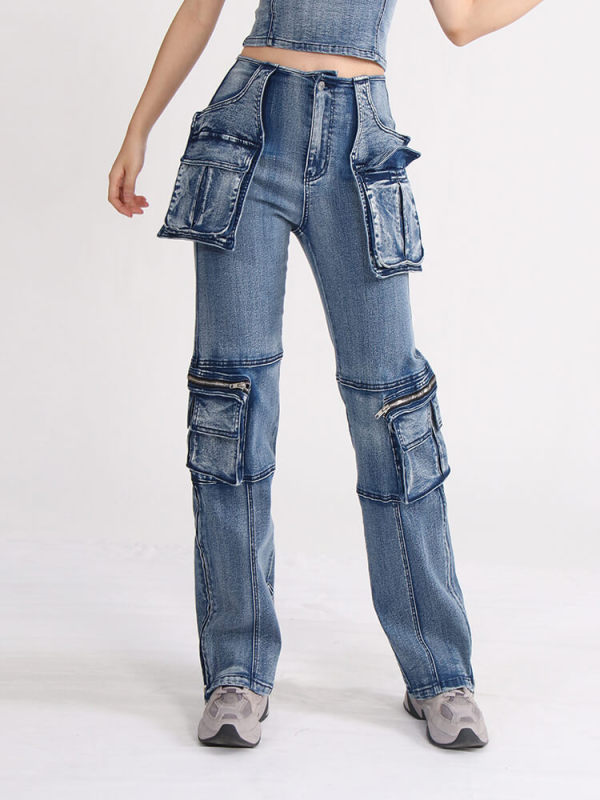 TWOTWINSTYLE Stereoscopic Pocket Straight Jeans