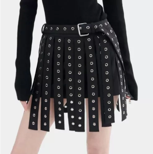 TWOTWINSTYLE Patchwork Belt Streetwear Mini Skirts