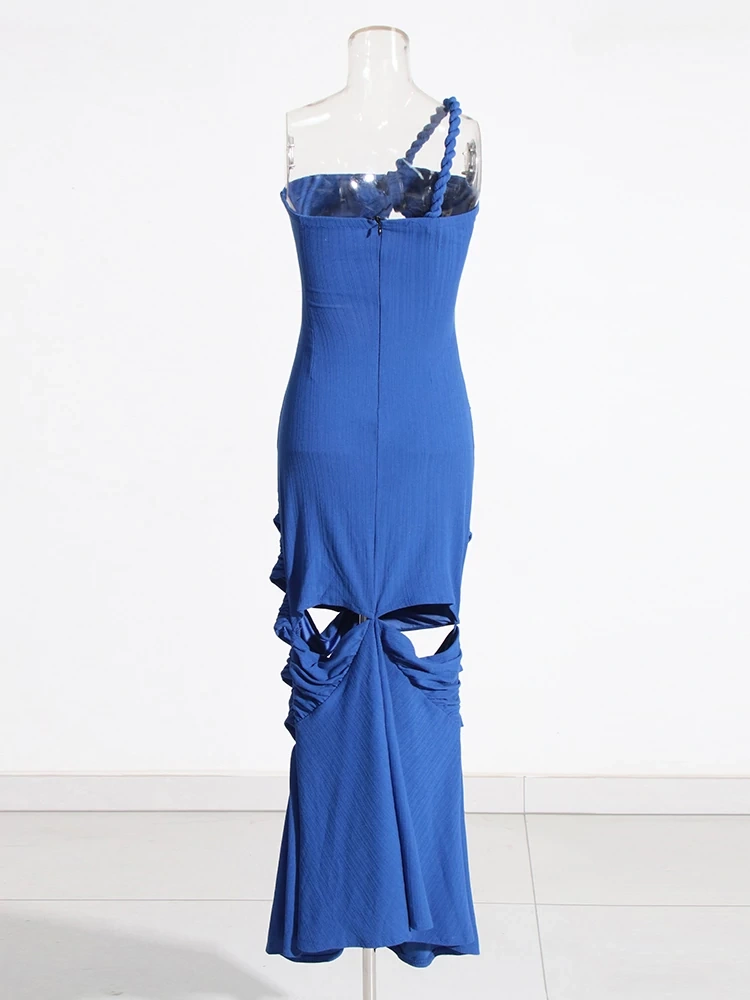 TWOTWINSTYLE New Hollow Out Sexy Slimming Diagonal  Collar   Women  Dresses