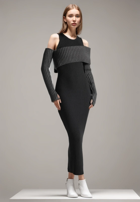 TWOTWINSTYLE Knitting Asymmetric Off Shoulders Bodycon Dresses