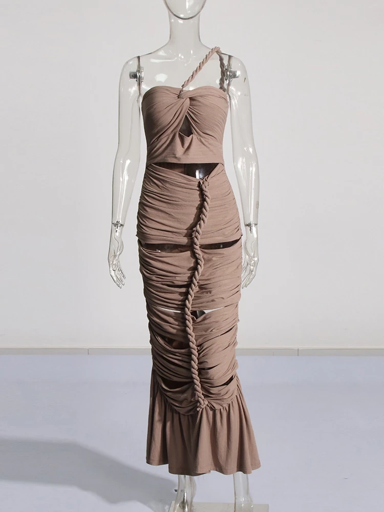 TWOTWINSTYLE New Hollow Out Sexy Slimming Diagonal  Collar   Women  Dresses