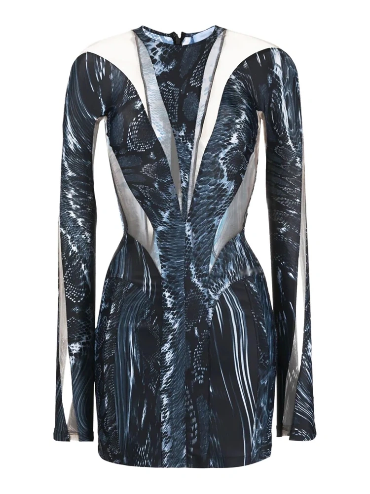 TWOTWINSTYLE New Snake pattern semi transparent patchwork mini dress