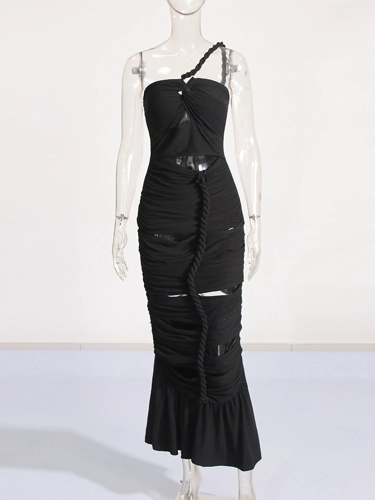 TWOTWINSTYLE New Hollow Out Sexy Slimming Diagonal  Collar   Women  Dresses