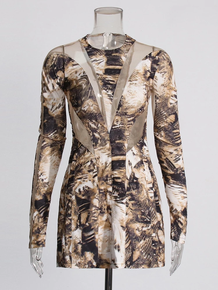 TWOTWINSTYLE New Snake pattern semi transparent patchwork mini dress