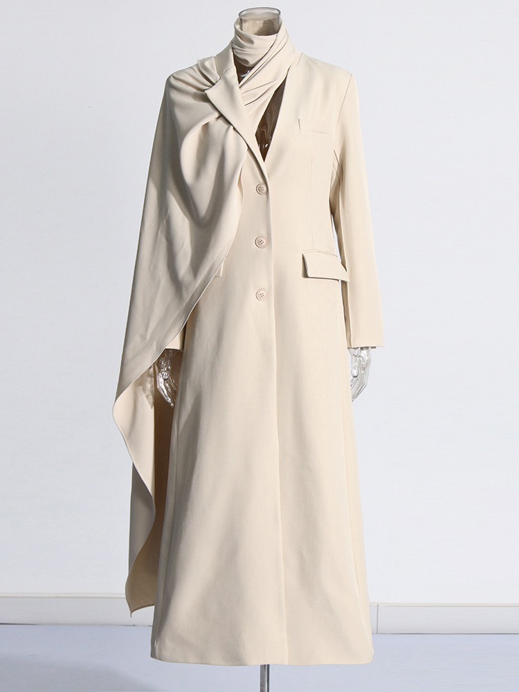 TWOTWINSTYLE Patchwork Oversize Coats For Women V Neck Long Sleeve Single Breasted Loose Folds Fashion Clothing