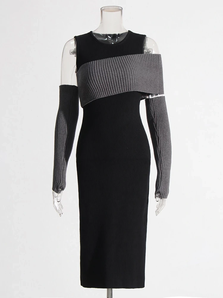 TWOTWINSTYLE Knitting Asymmetric Off Shoulders Bodycon Dresses