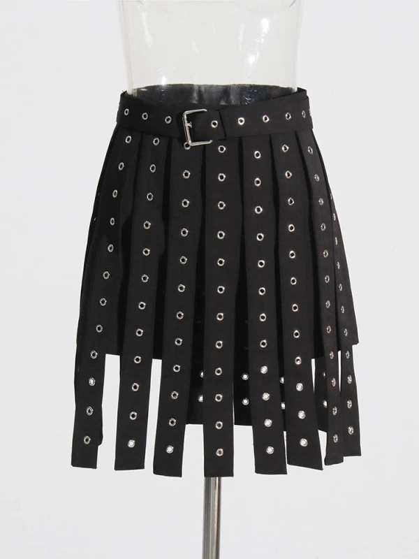 TWOTWINSTYLE Patchwork Belt Streetwear Mini Skirts