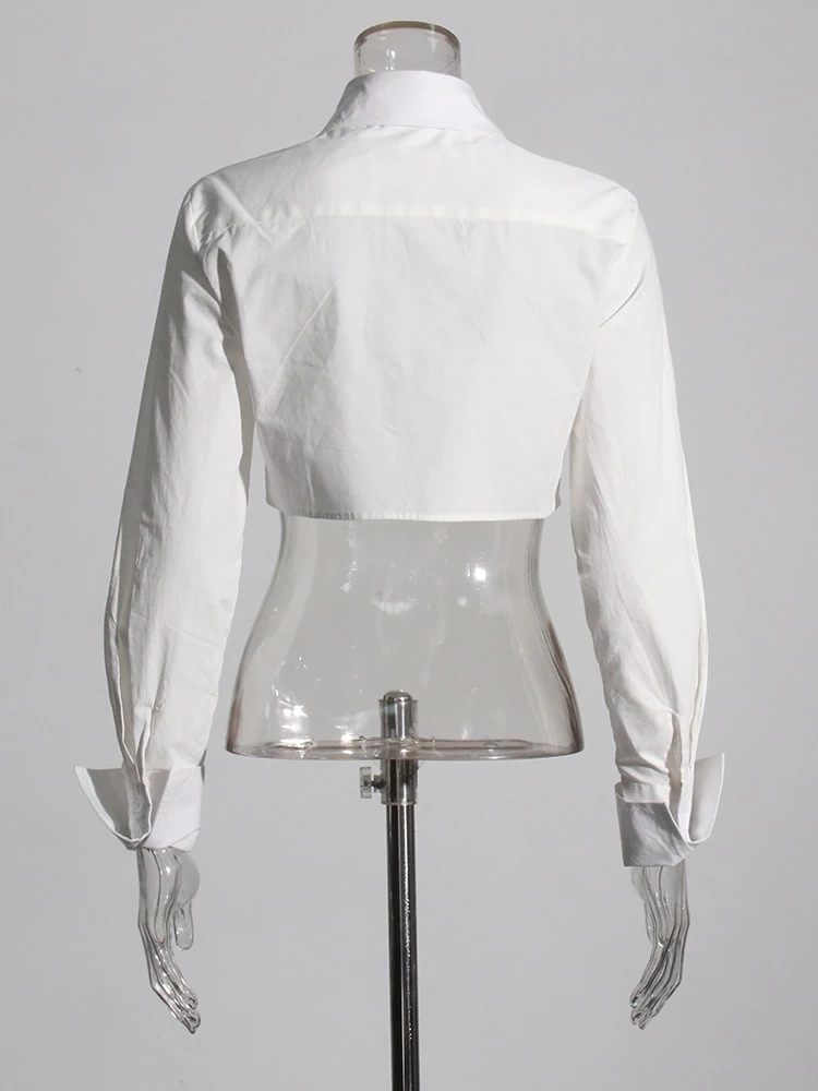 TWOTWINSTYLE  Casual Crop Shirts For Women Lapel Long Sleeve Single Breasted  Fashion Clothing