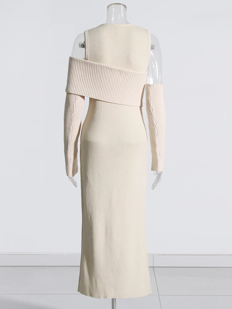 TWOTWINSTYLE Knitting Asymmetric Off Shoulders Bodycon Dresses