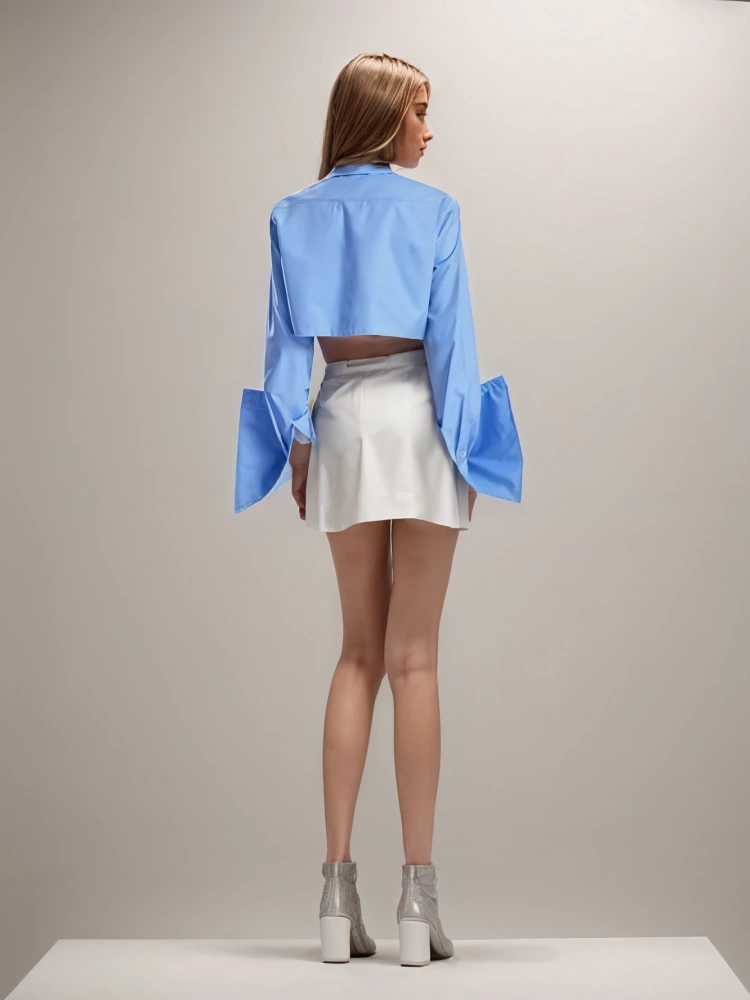 TWOTWINSTYLE  Casual Crop Shirts For Women Lapel Long Sleeve Single Breasted  Fashion Clothing