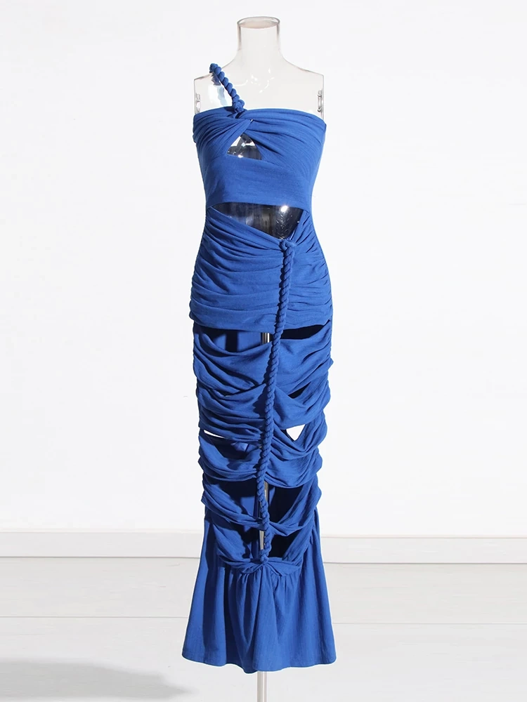 TWOTWINSTYLE New Hollow Out Sexy Slimming Diagonal  Collar   Women  Dresses