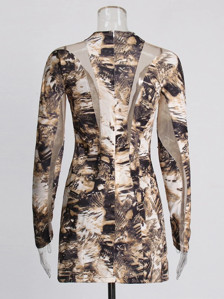 TWOTWINSTYLE New Snake pattern semi transparent patchwork mini dress