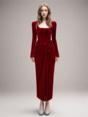 Elegant VelvetTwist Split Vintage Dress