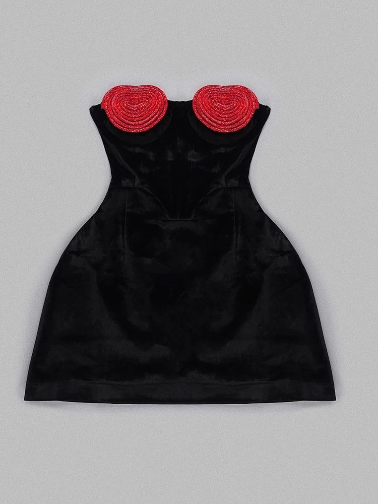 TWOTWINSTYLE New Christmas Peach Heart Diamond A-line Velvet Dress