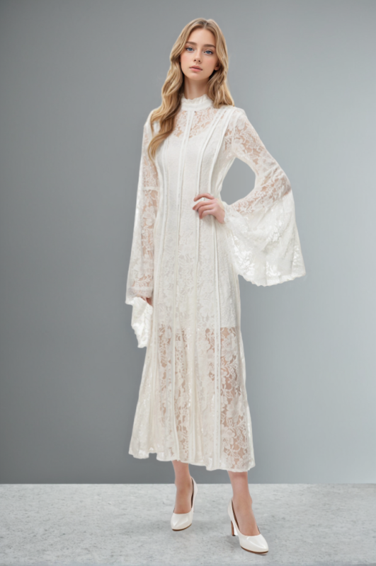 TWOTWINSTYLE  New Spliced Lace  Flare Sleeve Midi Women Dresses