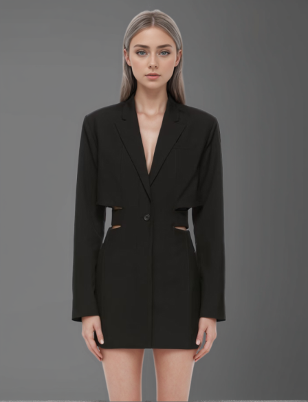 TWOTWINSTYLE Irregular Waist Hollow out Blazer