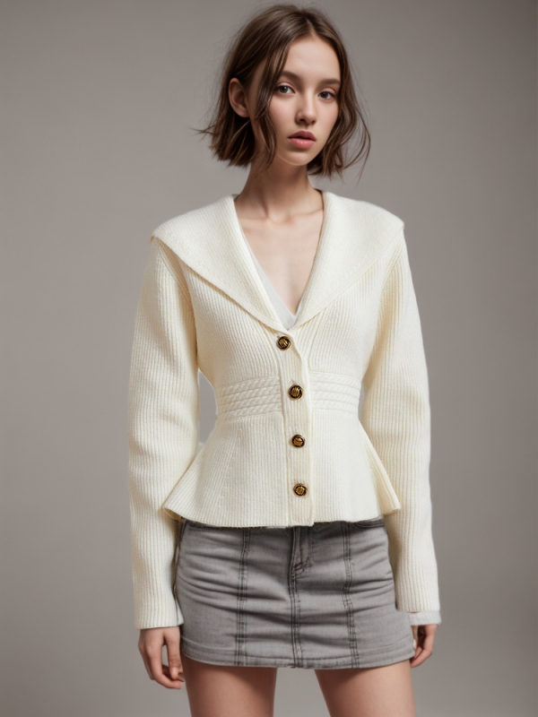 TWOTWINSTYLE New Lapel Wool Apricot Sweater