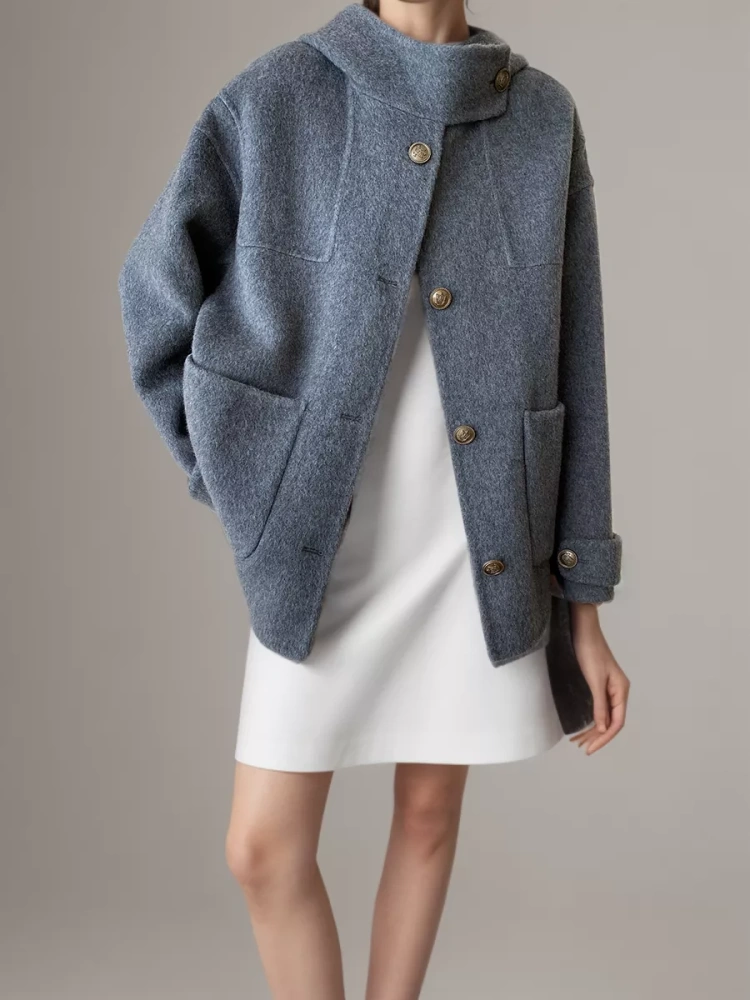 TWOTWINSTYLE New Cloak Hooded Double-Sided Woolen Coat