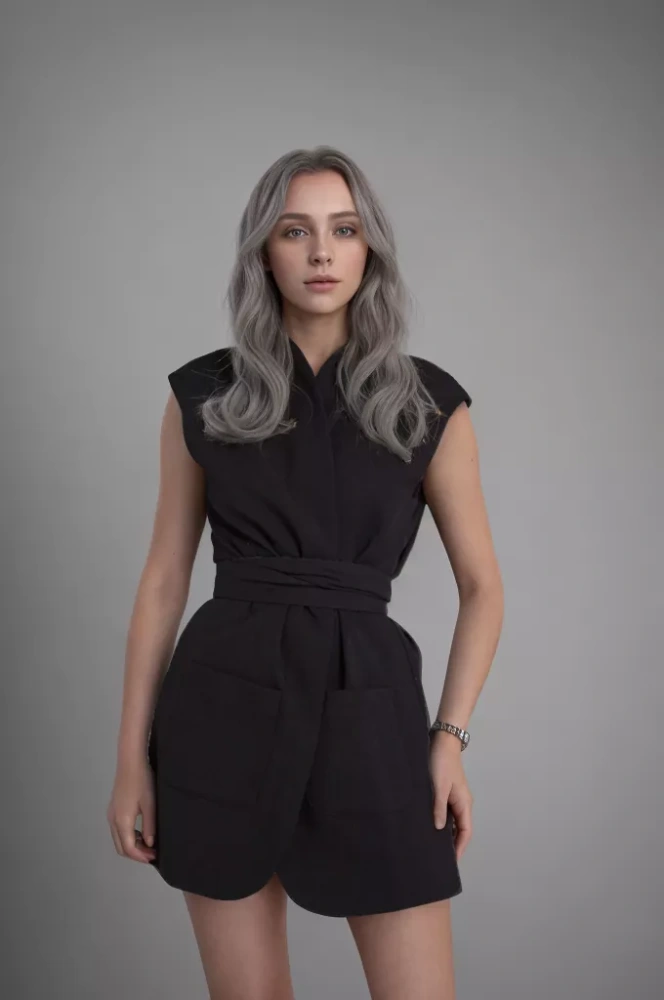 TWOTWINSTYLE New V Neck Sleeveless High Waist Belt Mini Dress