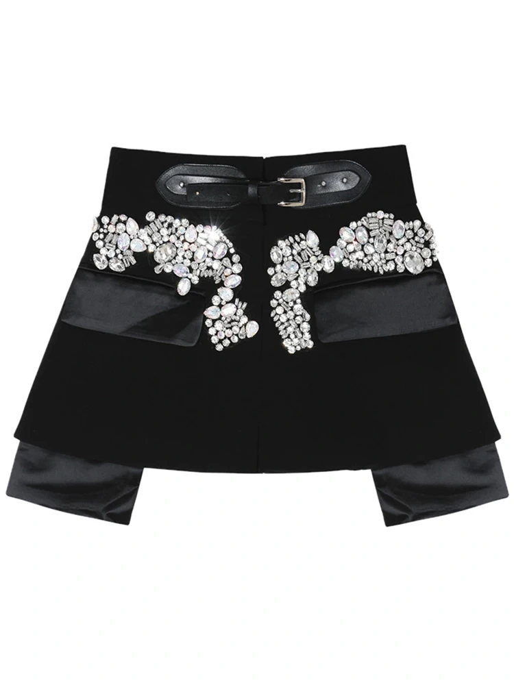TWOTWINSTYLE  Designer  Belt Patchwork Diamonds Mini Skirt