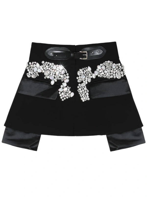 TWOTWINSTYLE  Designer  Belt Patchwork Diamonds Mini Skirt