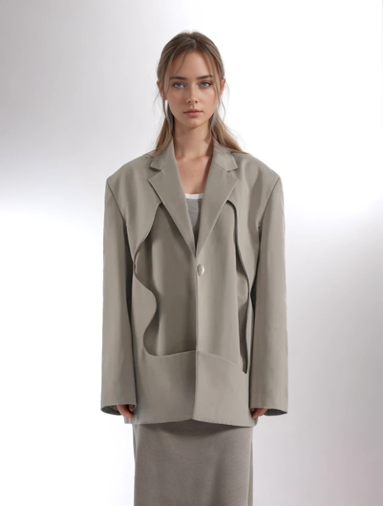 TWOTWINSTYLE Solid  Patchwork Hollow Out Backless Blazer