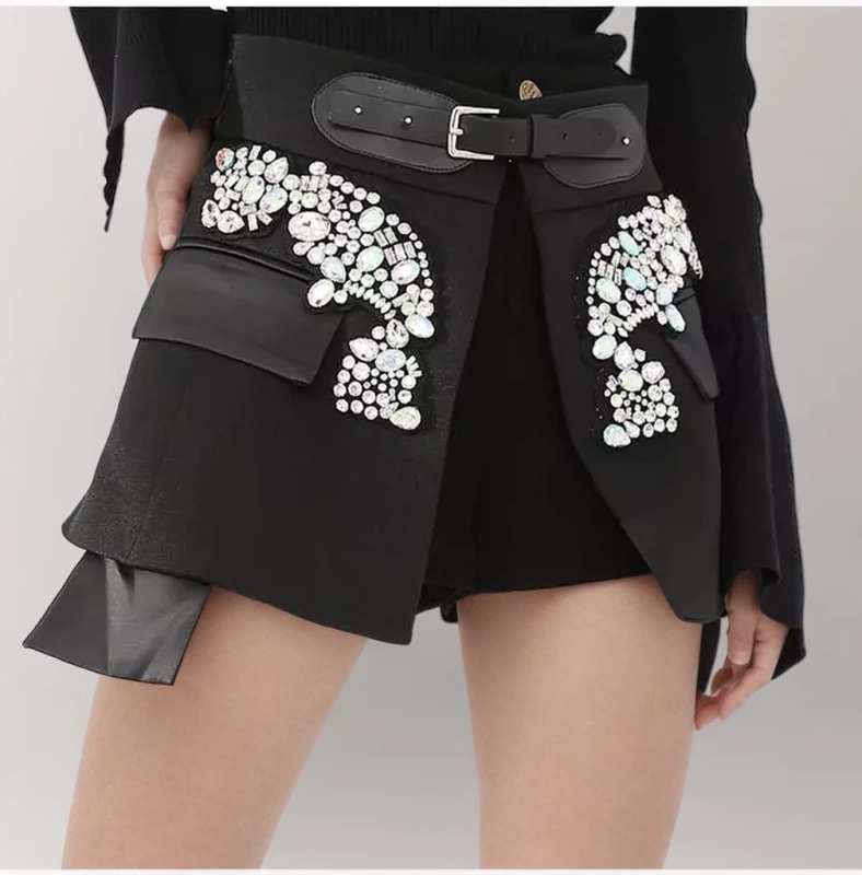 TWOTWINSTYLE  Designer  Belt Patchwork Diamonds Mini Skirt