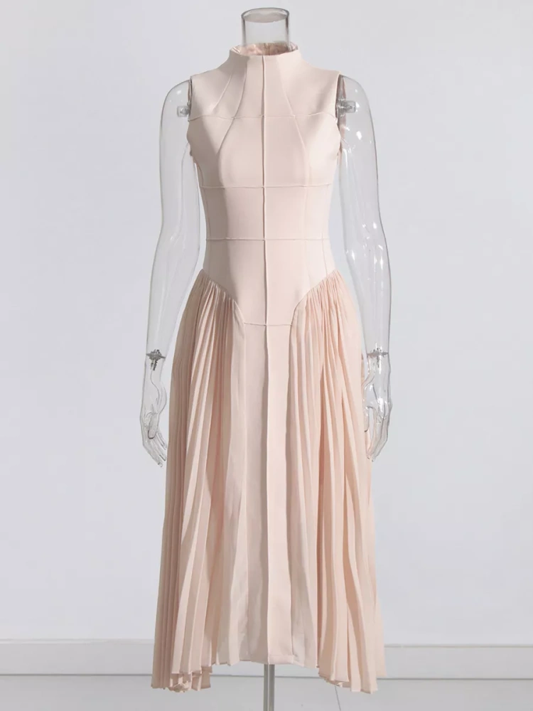 TWOTWINSTYLE Sleeveless Pleated Lines Slim Dress