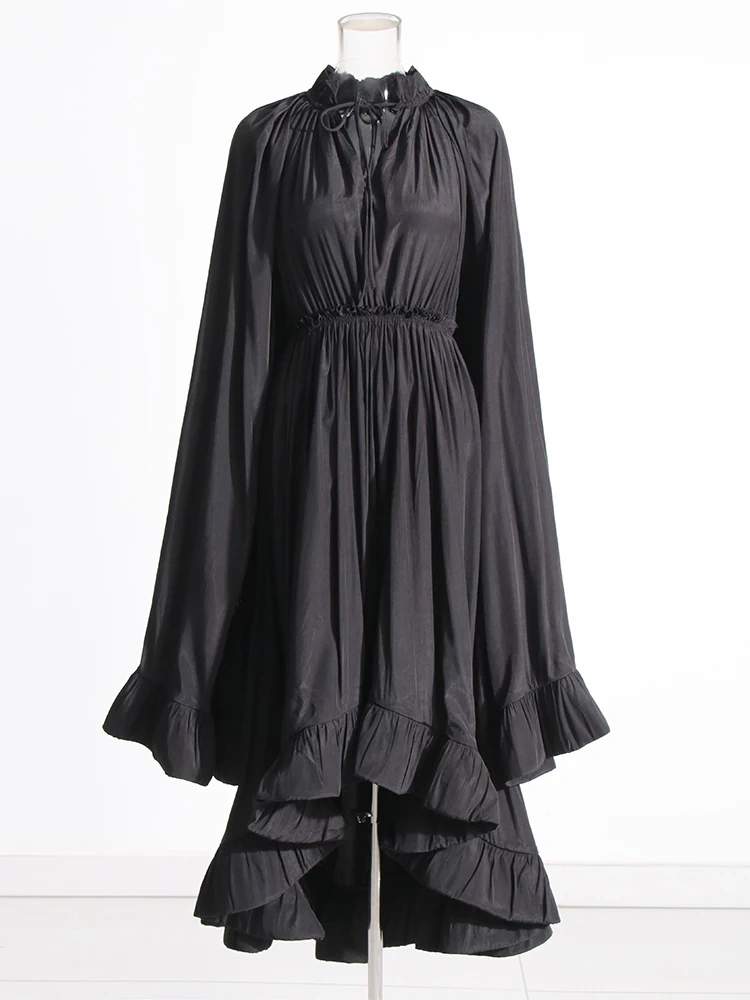 TWOTWINSTYLE Patchwork Lace Up V Neck Cloak Sleeve Women Dress