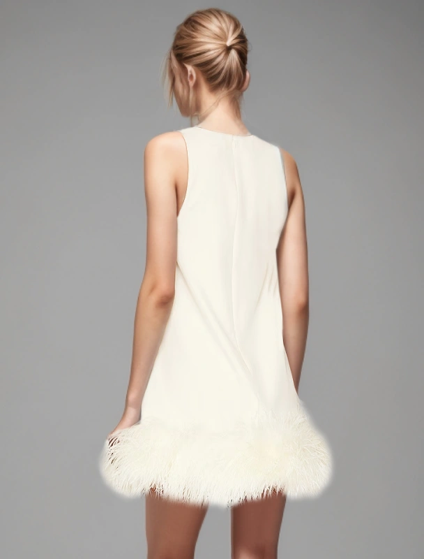 TWOTWINSTYLE Feathers Hem Sleeveless Minimalsit Mini Dress