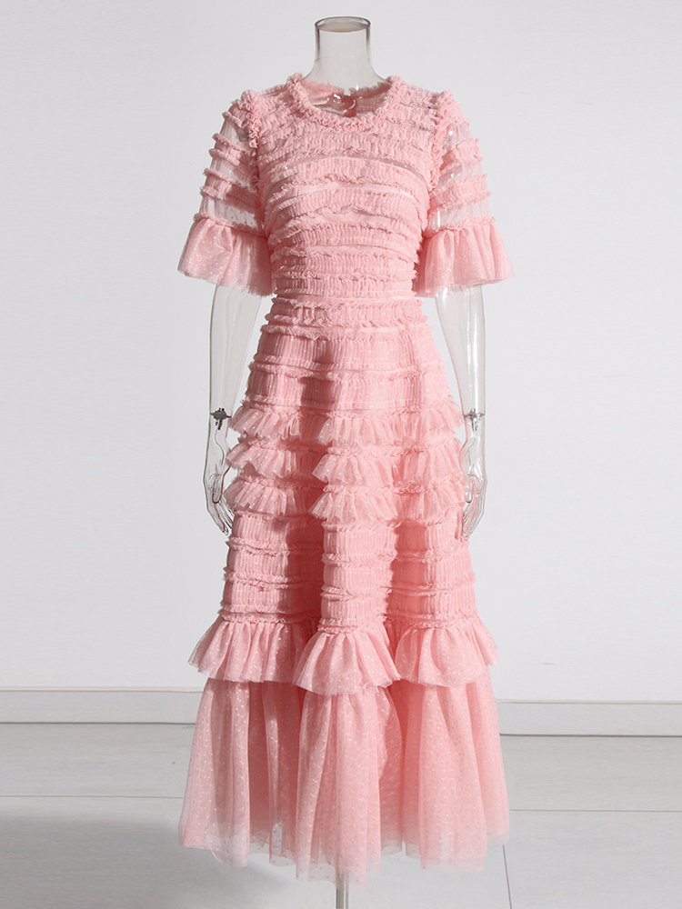 TWOTWINSTYLE New Patchwork  Lace Mesh Floral Maxi  Dress