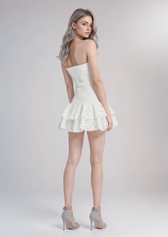 TWOTWINSTYLE Layered Hem Strapless Mini Dresses