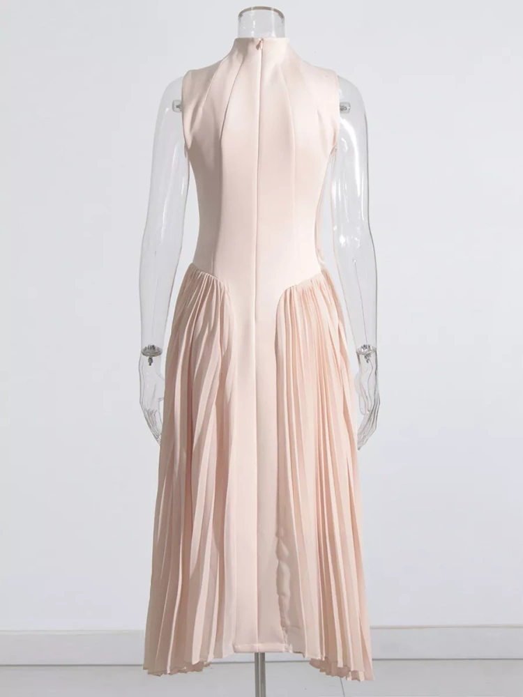 TWOTWINSTYLE Sleeveless Pleated Lines Slim Dress