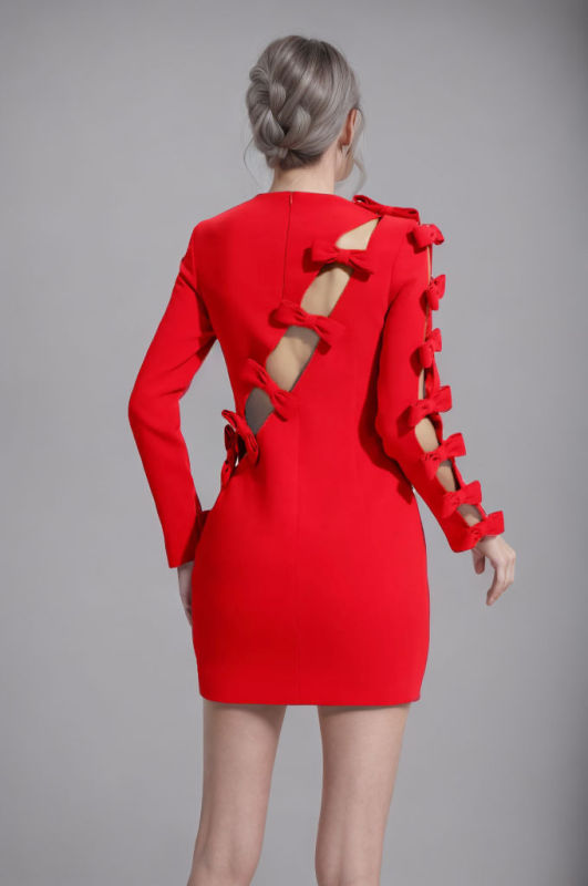 TWOTWINSTYLE New Hollow Out Long Sleeve Bowknot Mini Dress