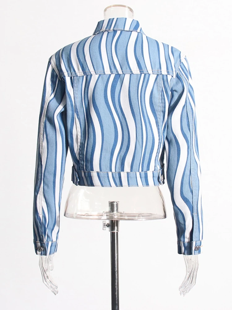 TWOTWINSTYLE  Denim Wave Patchwork  Short Coat