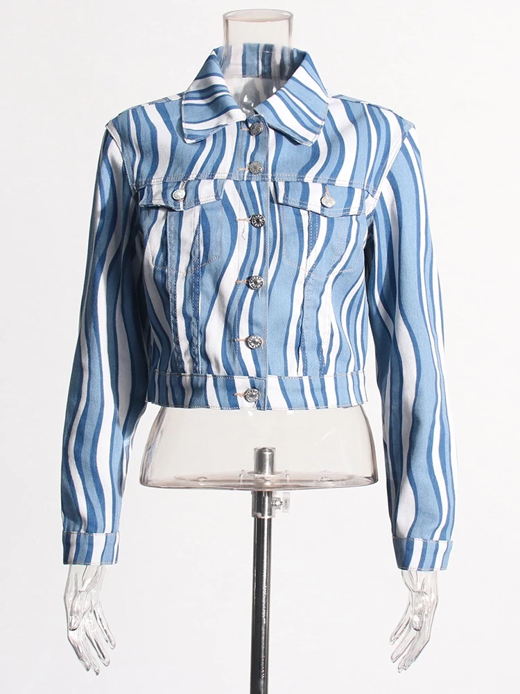 TWOTWINSTYLE  Denim Wave Patchwork  Short Coat