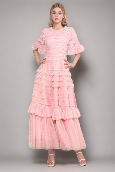 TWOTWINSTYLE New Patchwork  Lace Mesh Floral Maxi  Dress