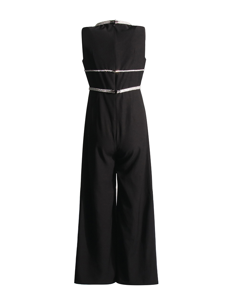 TWOTWINSTYLE  Diamonds Sleeveless  Hollow  Out Women Jumpsuit