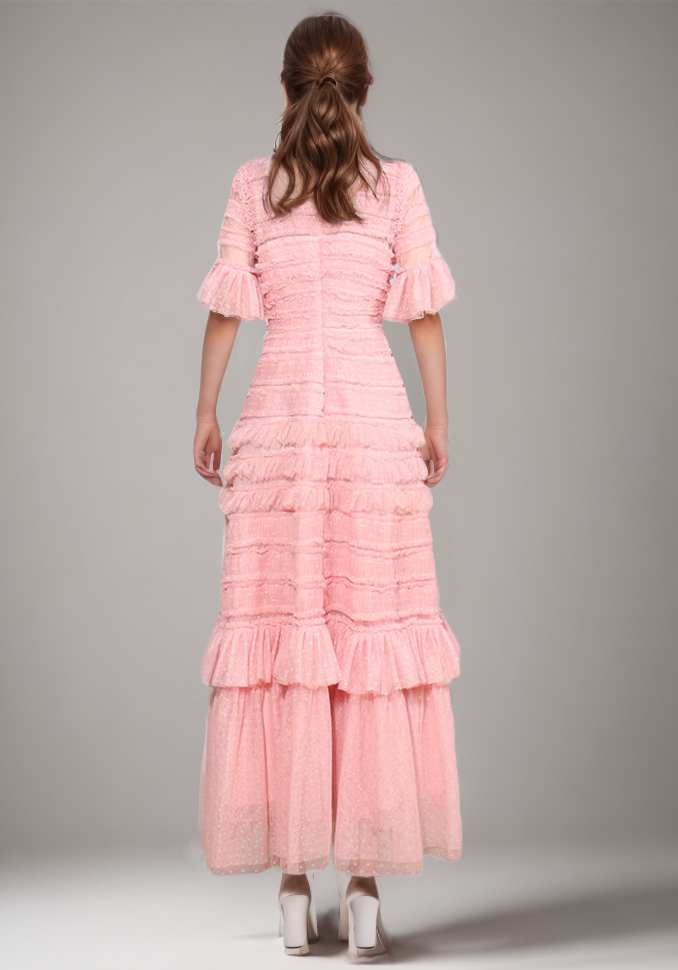 TWOTWINSTYLE New Patchwork  Lace Mesh Floral Maxi  Dress